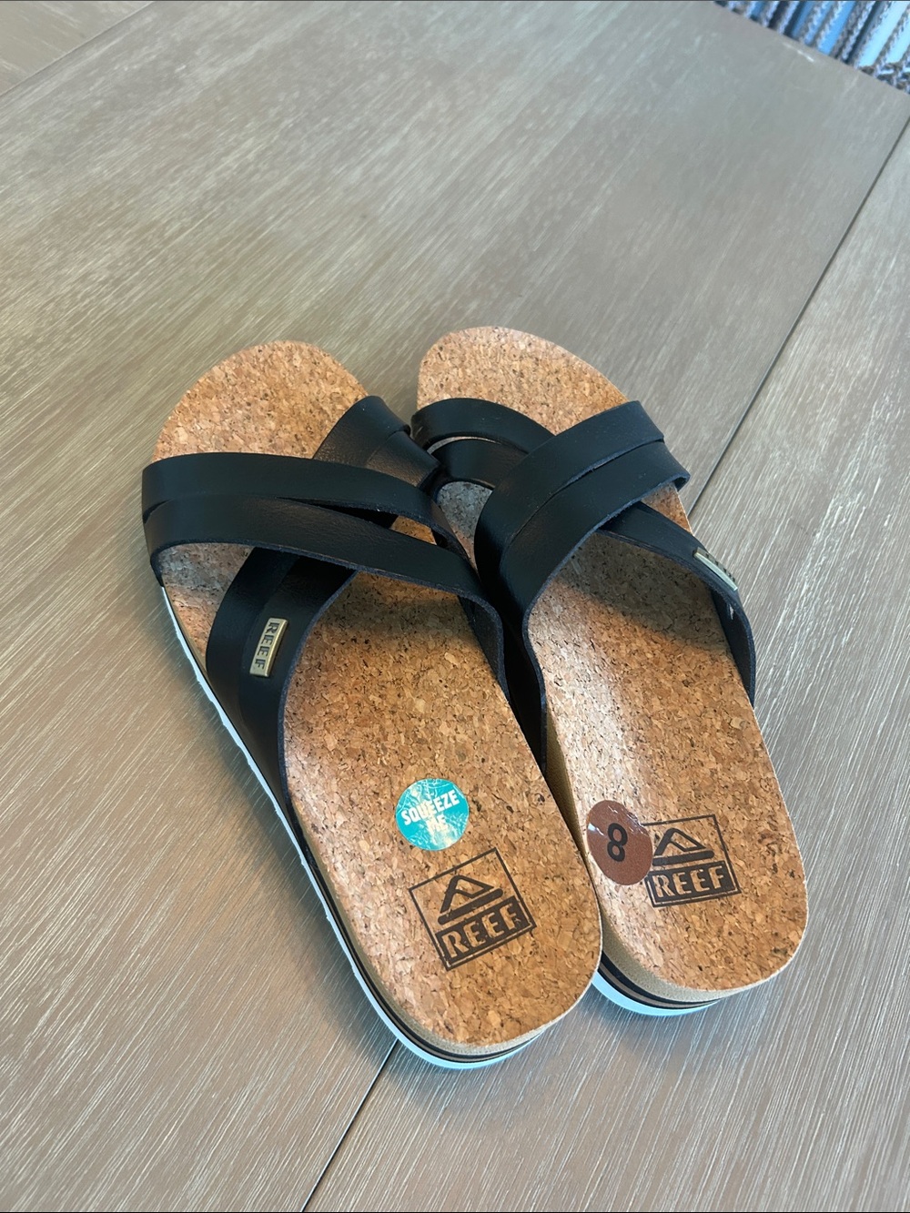 Reef‎ Black Cork Crossover Slide Sandals